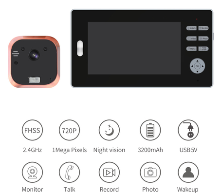 Peephole LCD определения дверного звонока 7inch 2.4GHz WIFI дверной звонок видео- высотой с видео-