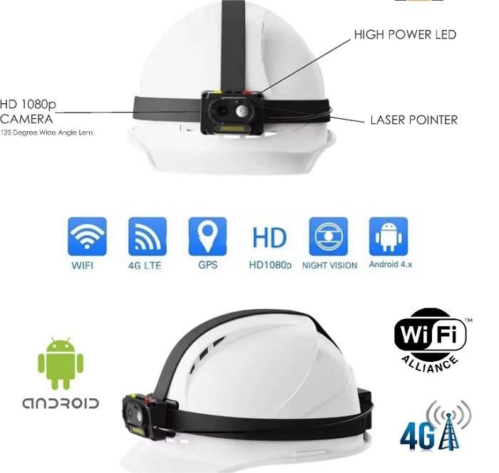 4000 мАч батарея Встроенный Live Video Two Way Talk Hardhat с прожектором лампы и поддержкой функции GPS